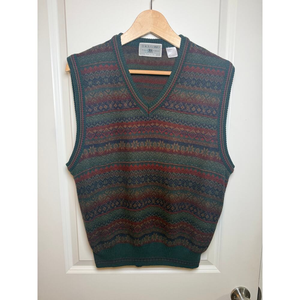 Vintage Idea Uomo Made in Italy Fair Isle Sweater Vest - Preppy Academia Size M